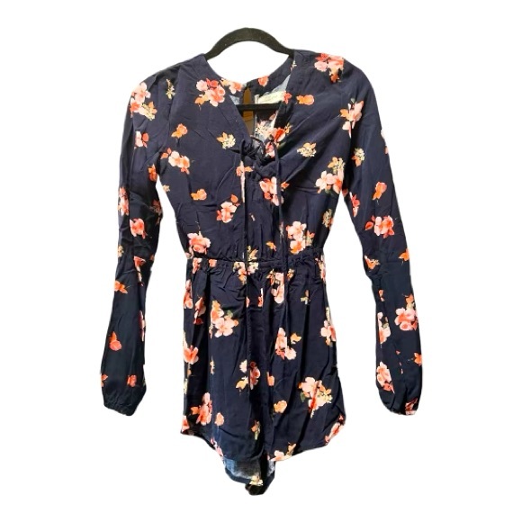 Abercrombie & Fitch Romper XS Black Red Pink Floral Drawstring top Short - Picture 7 of 8